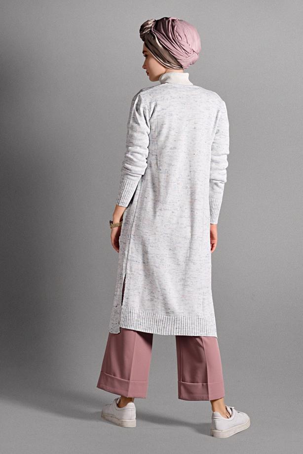 Tesettür giyim  CEPLİ YANLARI YIRTMAÇLI TRİKO HIRKA 8112  - TRENDTESETTÜR