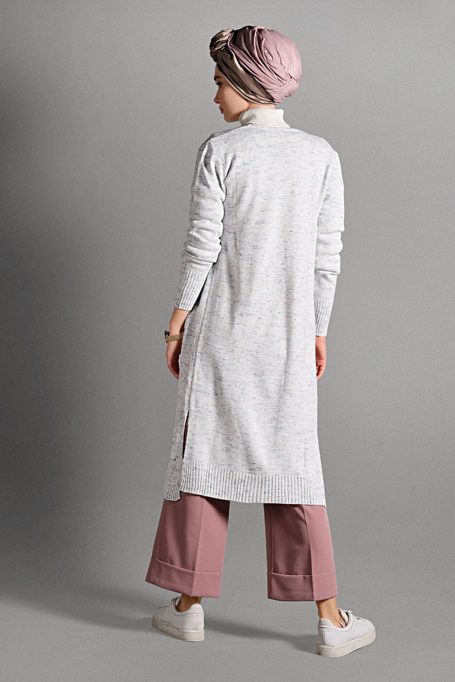 Hijab clothing CREAM KNIT CARDIGAN WITH SLITS 8112 