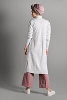 Tesettür giyim KREM CEPLİ YANLARI YIRTMAÇLI TRİKO HIRKA 8112 