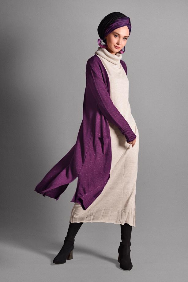 Vêtements hijab  KNIT CARDIGAN WITH SLITS 8112  - TRENDTESETTÜR