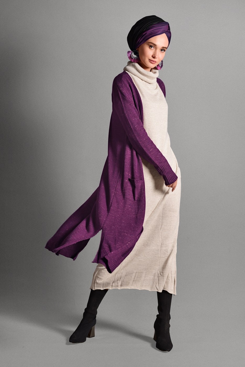 Vêtements hijab FUCHSIA GILET EN MAILLE AVEC FENTES 8112