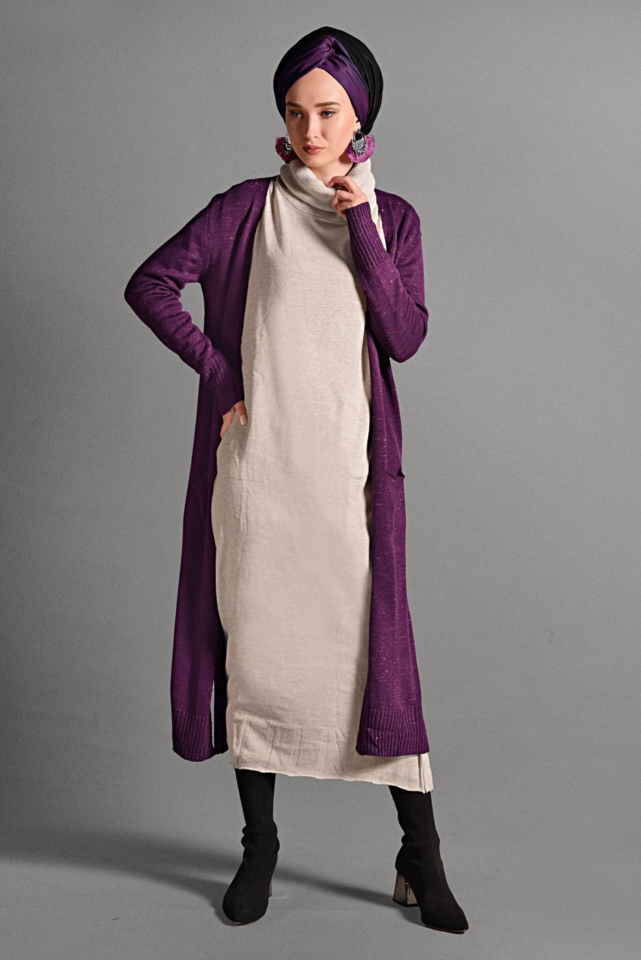 Vêtements hijab FUCHSIA GILET EN MAILLE AVEC FENTES 8112