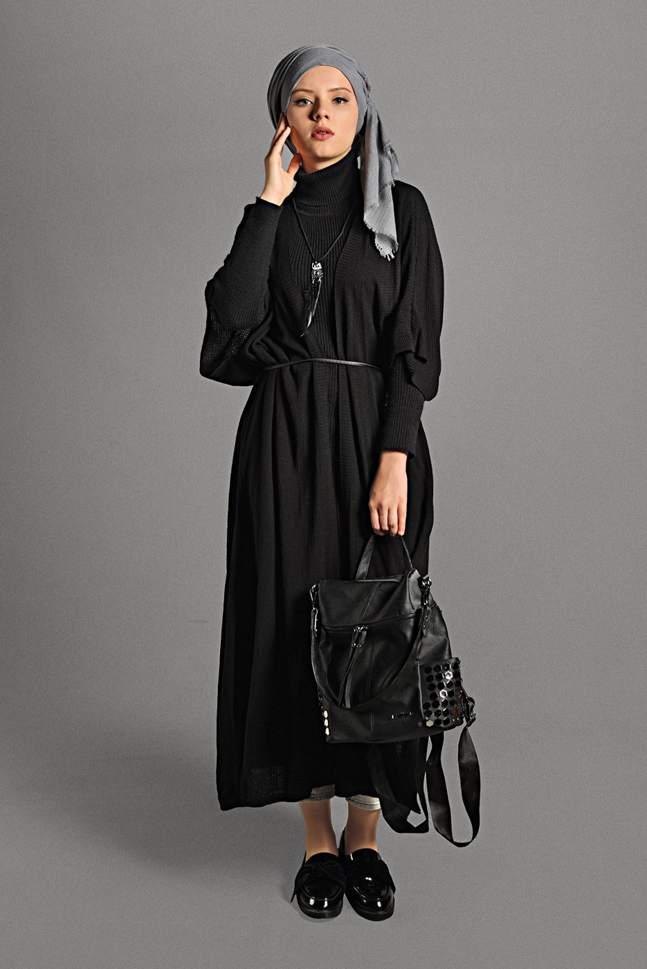 Vêtements hijab NOIR GILET EN MAILLE À FLUIDE 9130