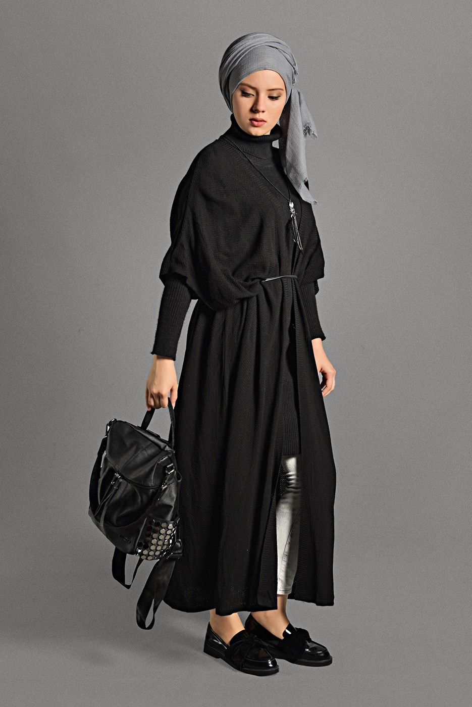 Vêtements hijab NOIR GILET EN MAILLE À FLUIDE 9130