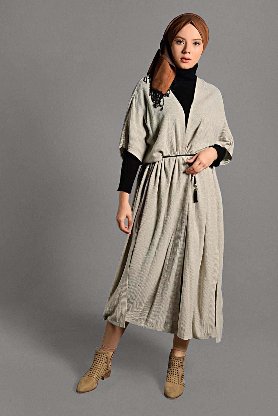 Vêtements hijab BEIGE GILET EN MAILLE À FLUIDE 9130