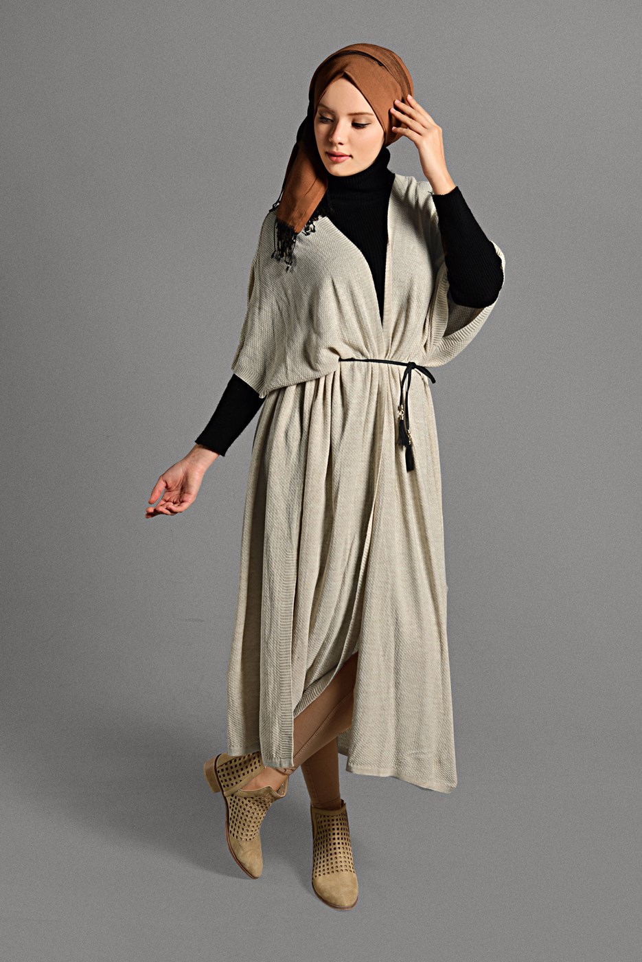 Vêtements hijab BEIGE GILET EN MAILLE À FLUIDE 9130