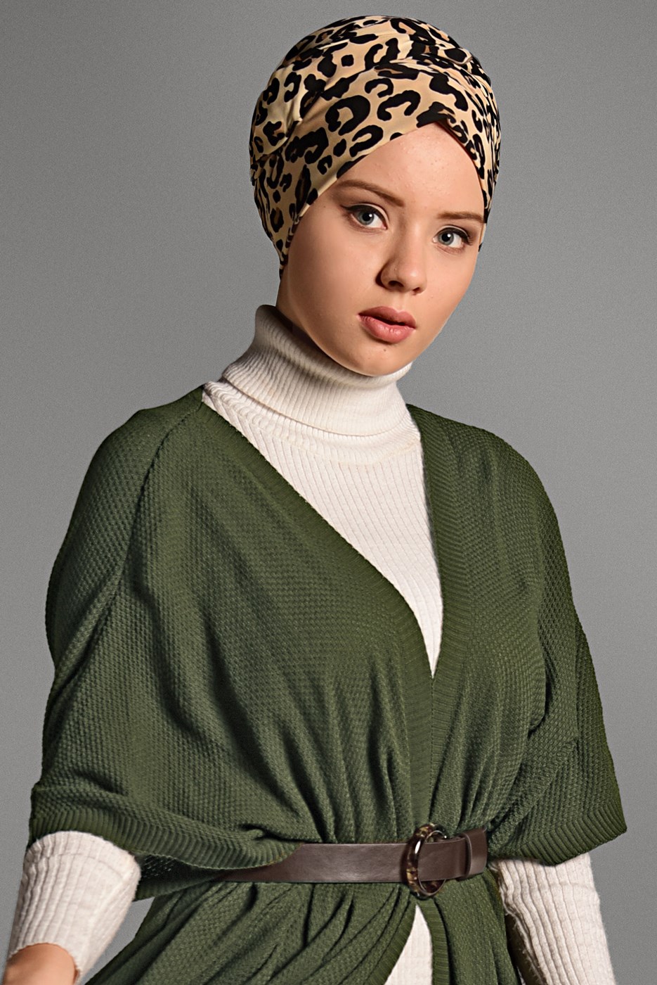 Vêtements hijab KAKI GILET EN MAILLE À FLUIDE 9130