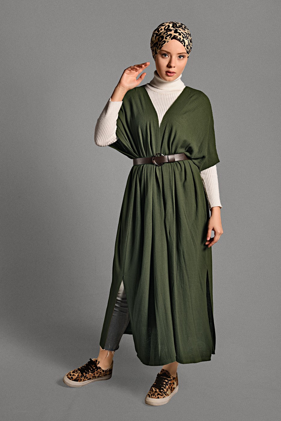 Vêtements hijab KAKI GILET EN MAILLE À FLUIDE 9130