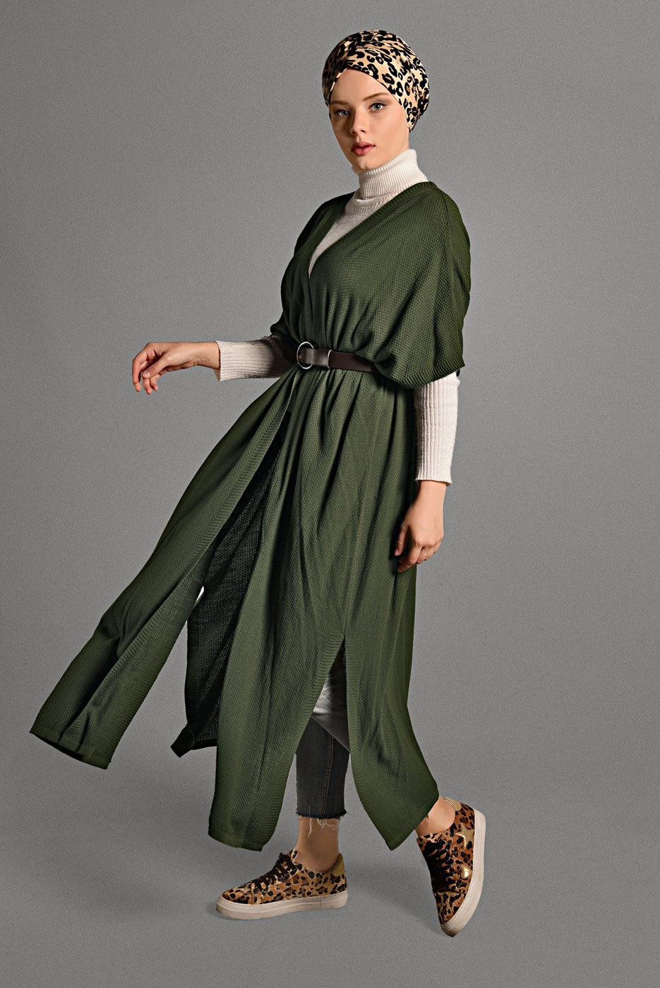 Vêtements hijab KAKI GILET EN MAILLE À FLUIDE 9130