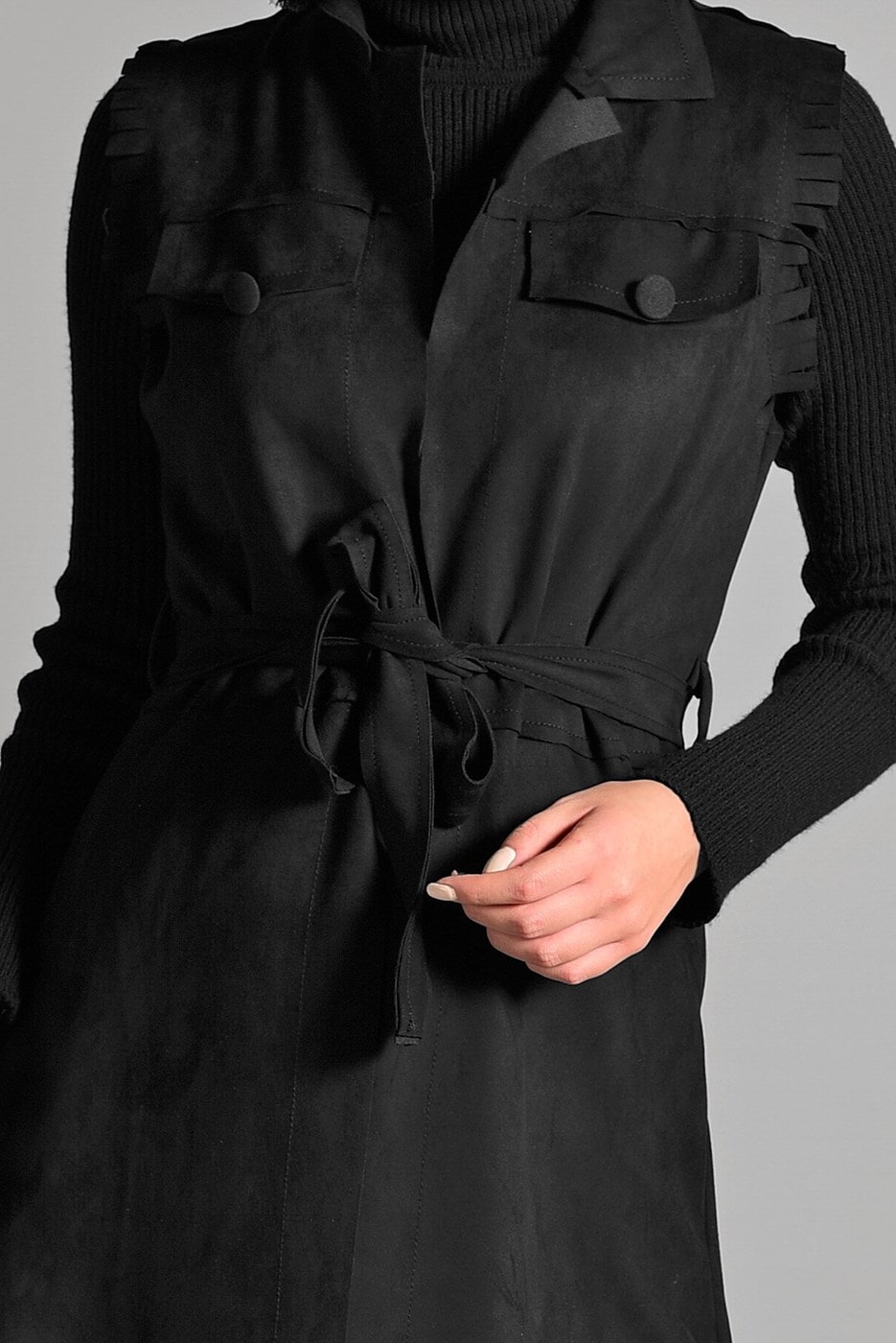 Hijab clothing BLACK BELTED SUEDE VEST 0418