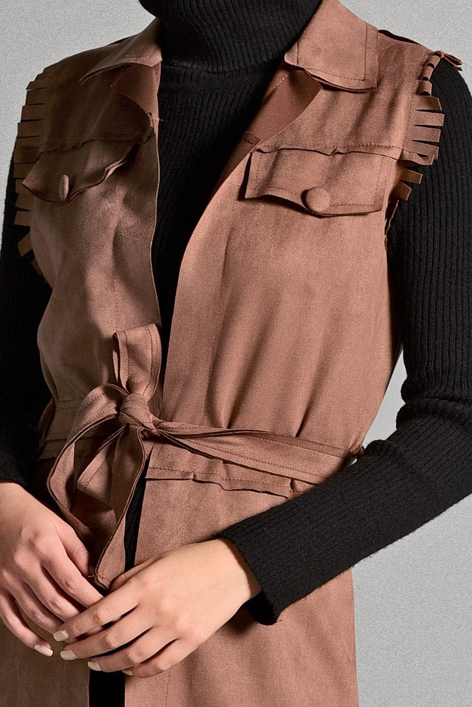 Vêtements hijab TABA GILET EN DAIM AVEC CEINTURE 0418 