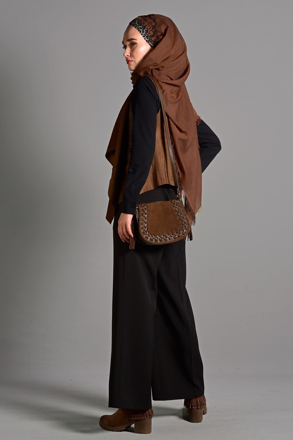 Hijab clothing BROWN SUEDE VEST 597 