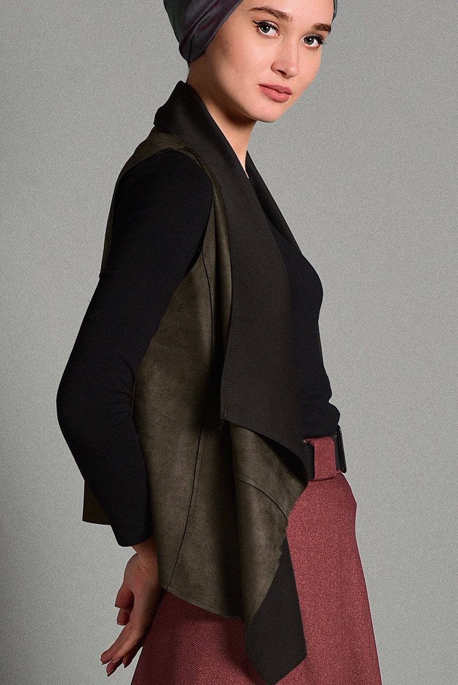 Hijab clothing KHAKI SUEDE VEST 597 