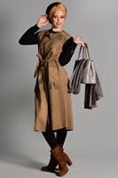 Tesettür giyim KAHVE PÜSKÜL DETAYLI KUŞAKLI SÜET YELEK 1117