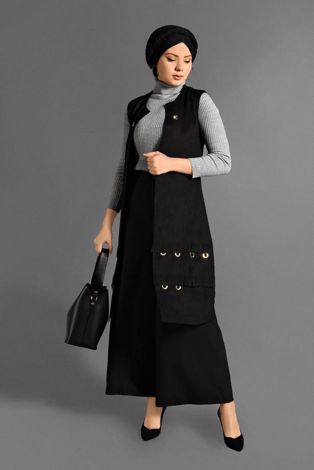 Vêtements hijab  GROMMET DETAILED SUEDE VEST 2418 - TRENDTESETTÜR
