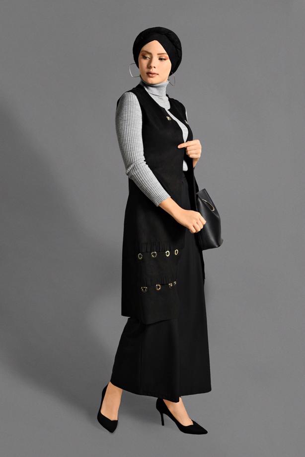 Vêtements hijab  GROMMET DETAILED SUEDE VEST 2418 - TRENDTESETTÜR