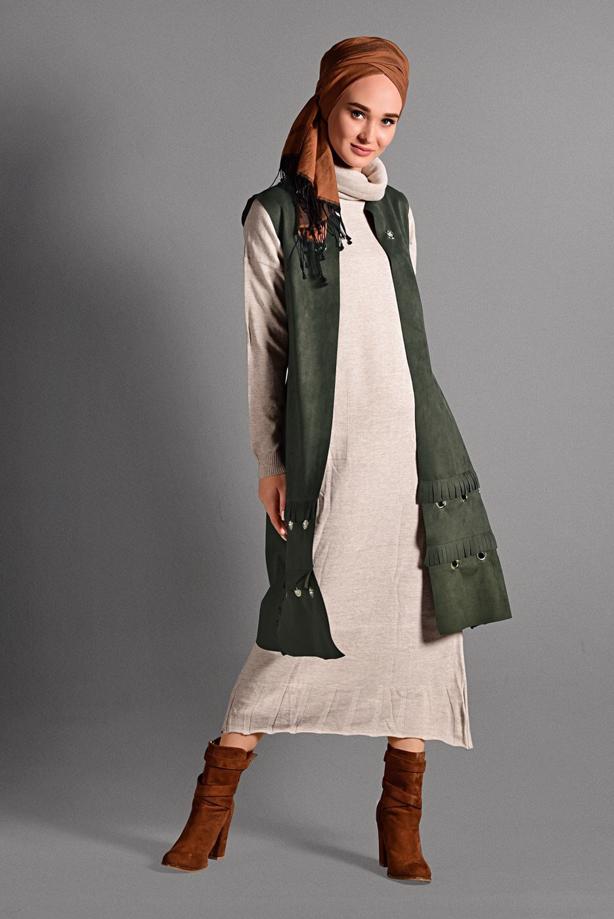 Vêtements hijab  GROMMET DETAILED SUEDE VEST 2418 - TRENDTESETTÜR