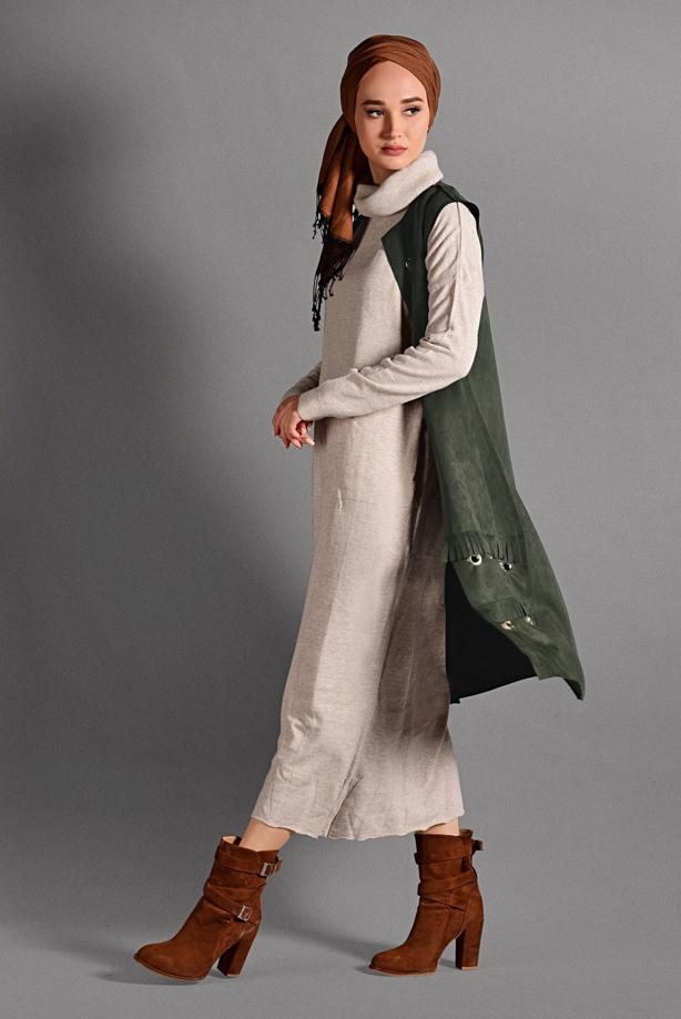 Vêtements hijab  GROMMET DETAILED SUEDE VEST 2418 - TRENDTESETTÜR