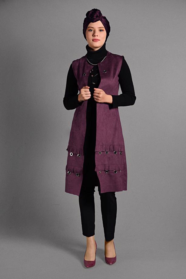 Vêtements hijab  GROMMET DETAILED SUEDE VEST 2418 - TRENDTESETTÜR