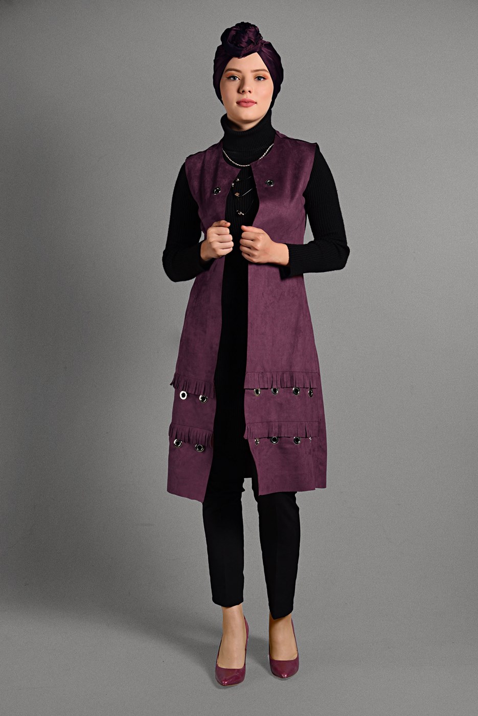 Vêtements hijab PRUNE GILET EN DAIM À ŒILLETS 2418 