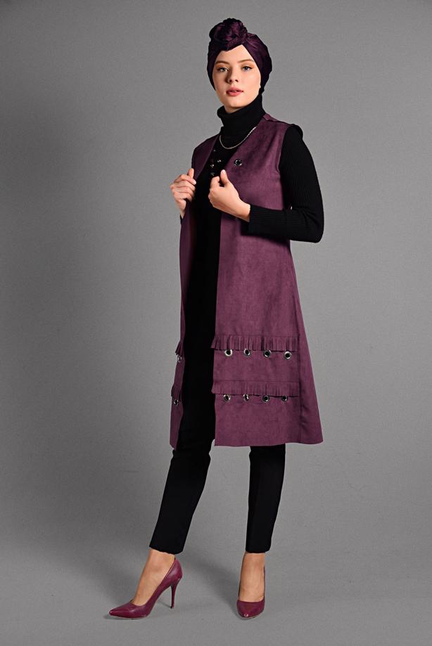 Vêtements hijab  GROMMET DETAILED SUEDE VEST 2418 - TRENDTESETTÜR