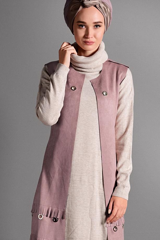 Vêtements hijab  GROMMET DETAILED SUEDE VEST 2418 - TRENDTESETTÜR