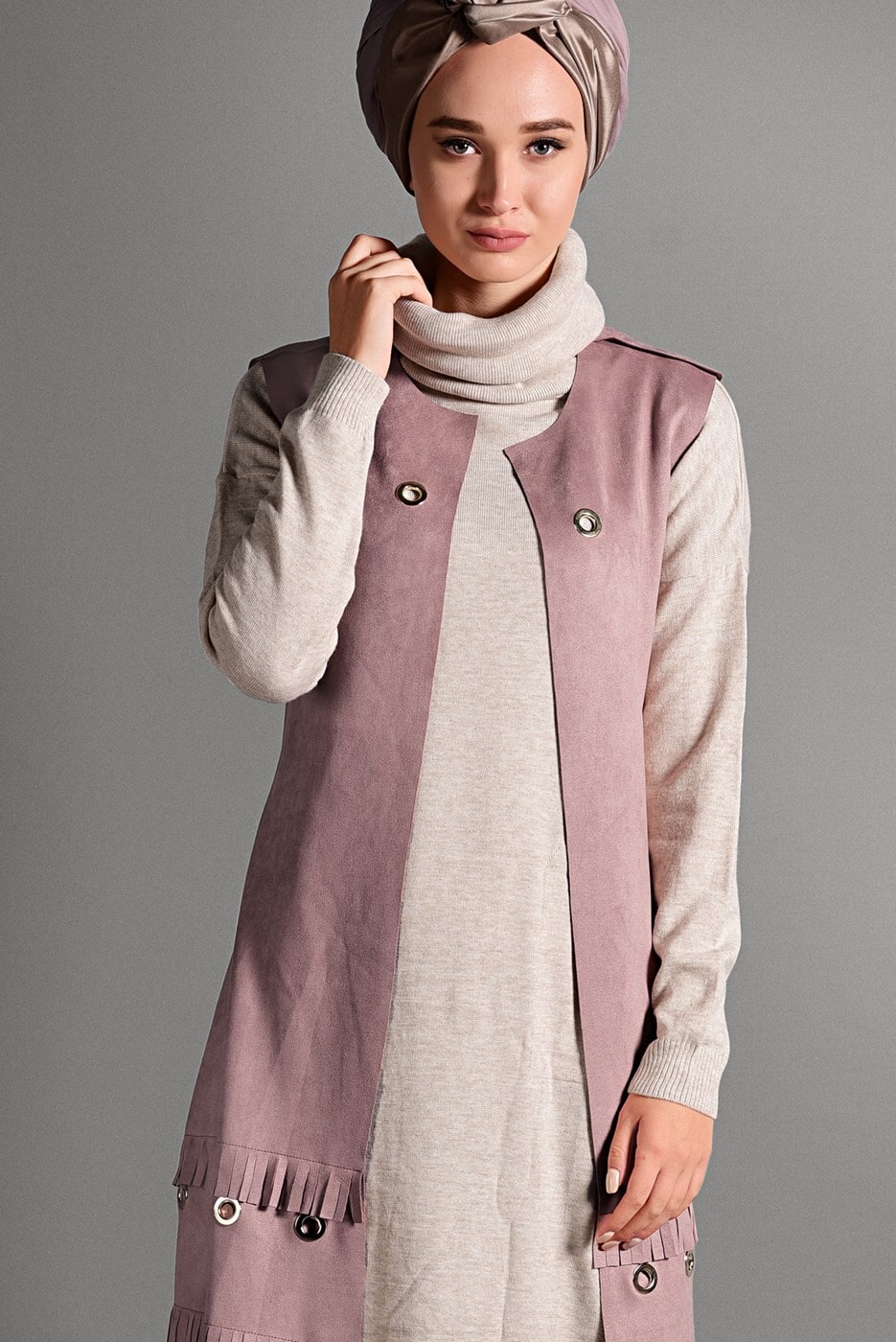 Vêtements hijab POUDRE GILET EN DAIM À ŒILLETS 2418 