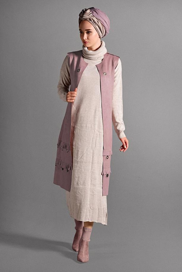 Vêtements hijab  GROMMET DETAILED SUEDE VEST 2418 - TRENDTESETTÜR
