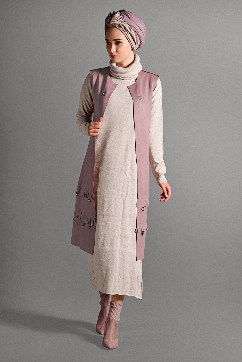 Vêtements hijab POUDRE GILET EN DAIM À ŒILLETS 2418 