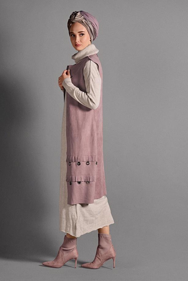 Vêtements hijab  GROMMET DETAILED SUEDE VEST 2418 - TRENDTESETTÜR
