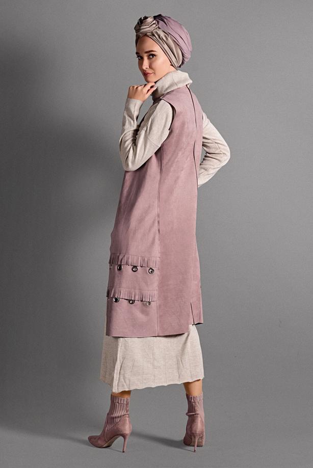 Vêtements hijab  GROMMET DETAILED SUEDE VEST 2418 - TRENDTESETTÜR