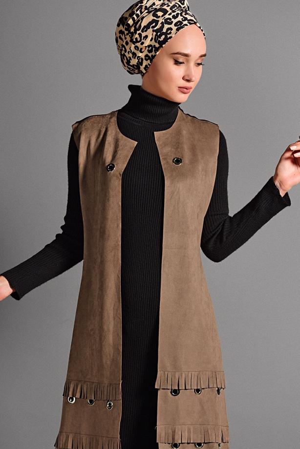 Vêtements hijab  GROMMET DETAILED SUEDE VEST 2418 - TRENDTESETTÜR