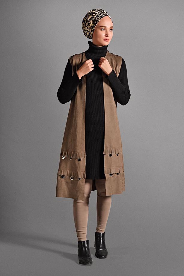 Vêtements hijab  GROMMET DETAILED SUEDE VEST 2418 - TRENDTESETTÜR