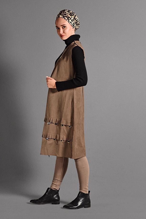 Vêtements hijab  GROMMET DETAILED SUEDE VEST 2418 - TRENDTESETTÜR