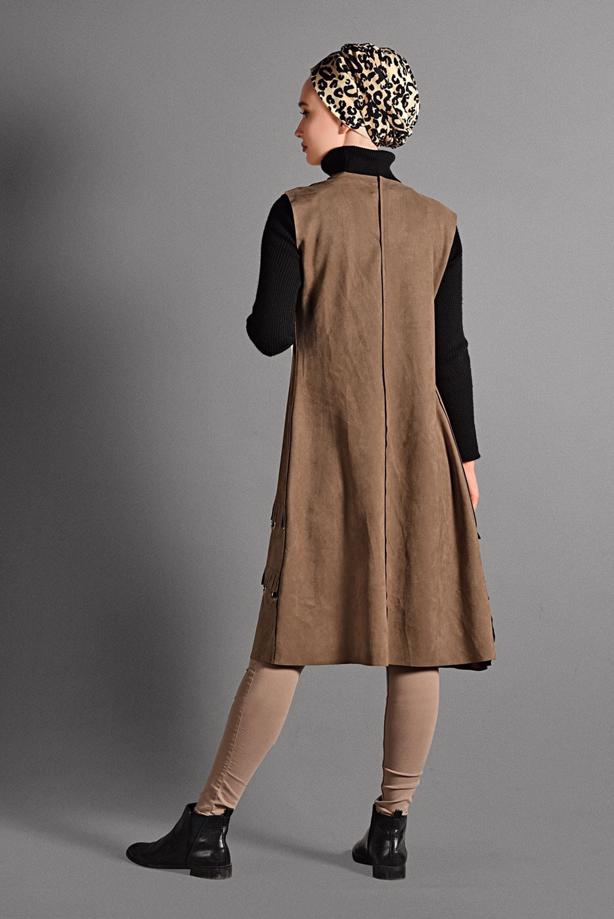 Vêtements hijab  GROMMET DETAILED SUEDE VEST 2418 - TRENDTESETTÜR