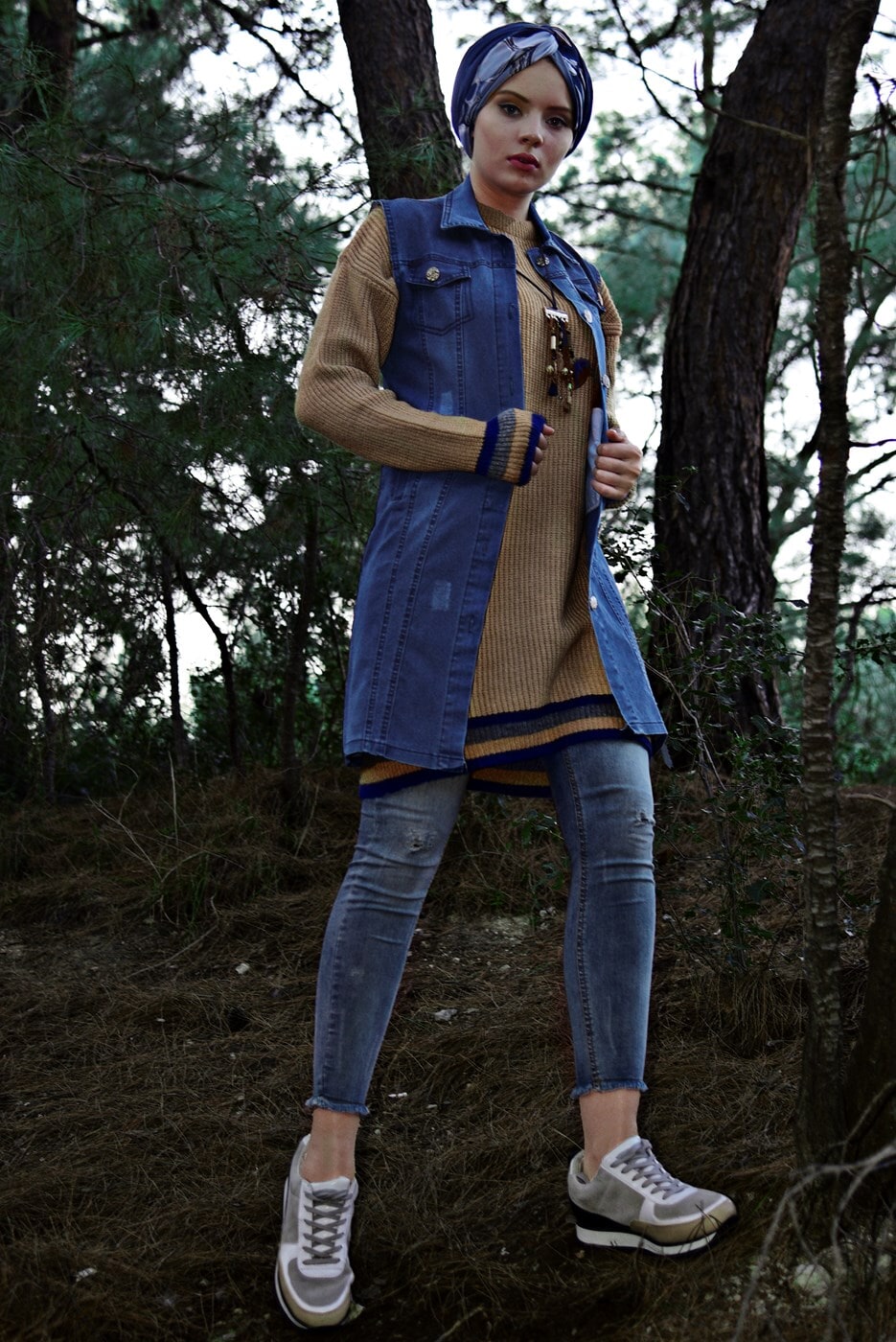 Vêtements hijab BLEU MARINE GILET EN JEAN 3002 