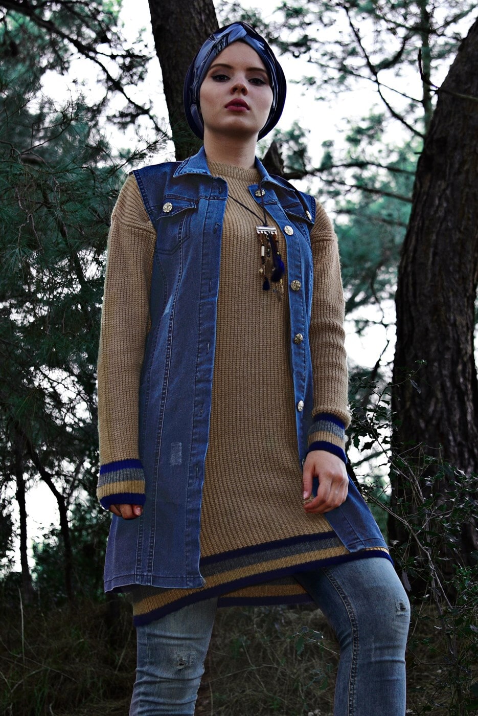 Vêtements hijab BLEU MARINE GILET EN JEAN 3002 