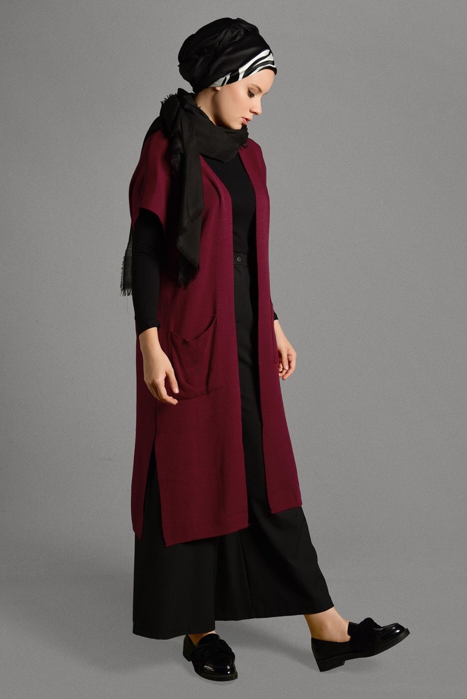 Vêtements hijab ROUGE BORDEAUX GILET EN TRICOT 3905 