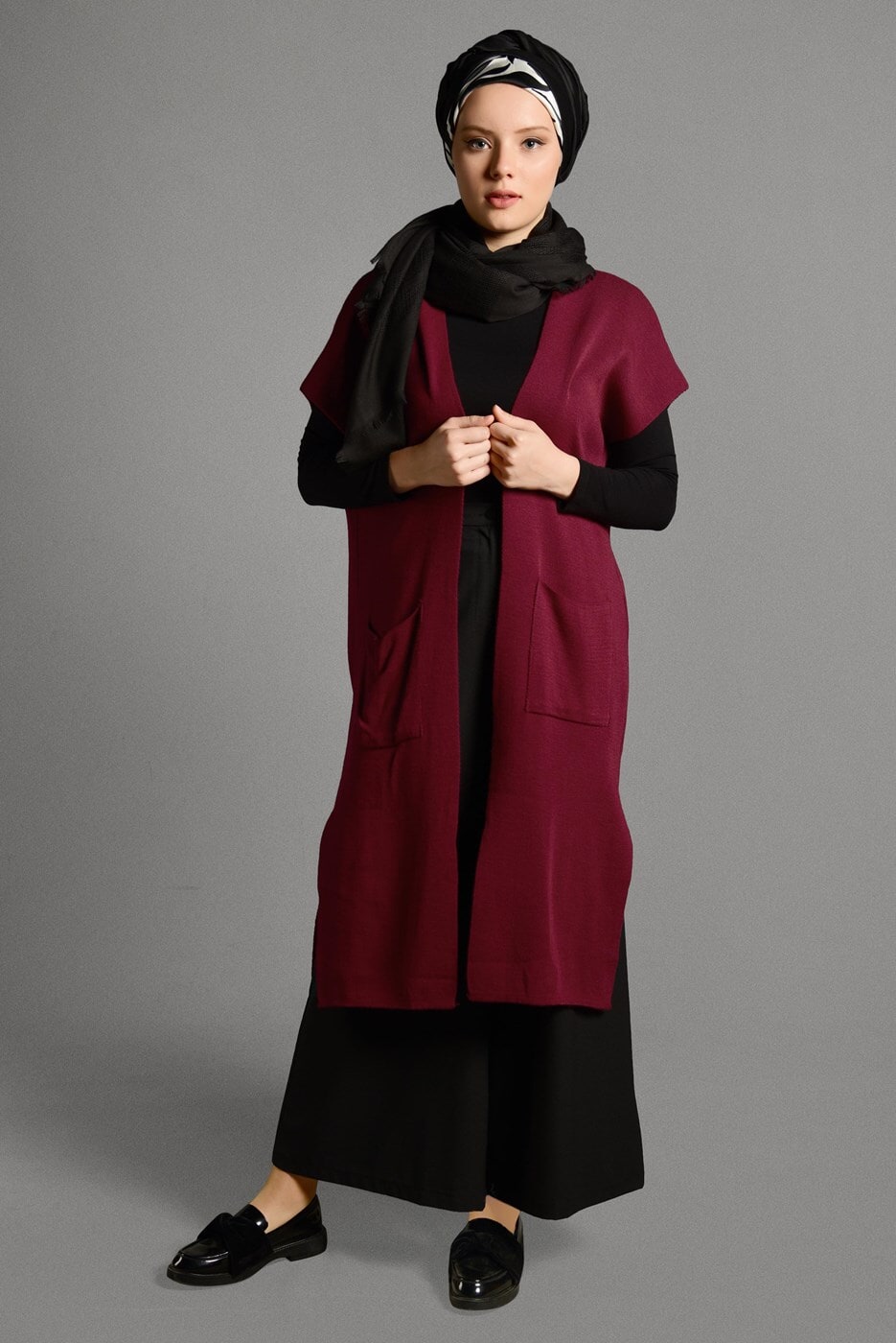 Vêtements hijab ROUGE BORDEAUX GILET EN TRICOT 3905 