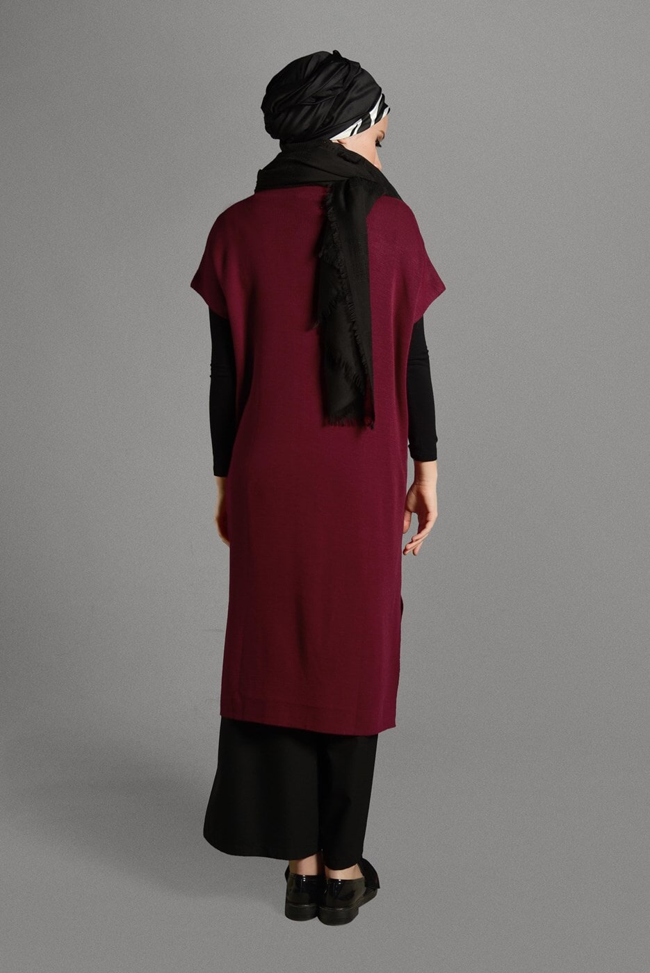 Vêtements hijab ROUGE BORDEAUX GILET EN TRICOT 3905 