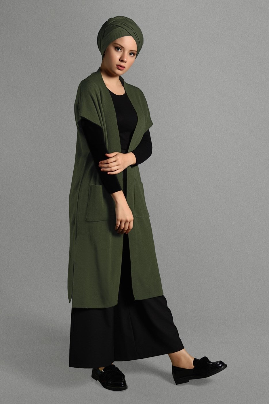 Vêtements hijab KAKI GILET EN TRICOT 3905 