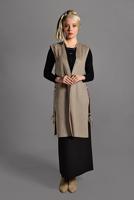 Tesettür giyim BEJ KUŞGÖZÜ DETAYLI SÜET YELEK 5458 