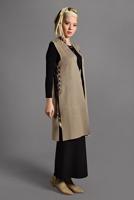 Tesettür giyim BEJ KUŞGÖZÜ DETAYLI SÜET YELEK 5458 