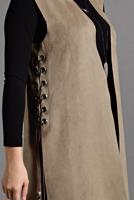 Tesettür giyim BEJ KUŞGÖZÜ DETAYLI SÜET YELEK 5458 