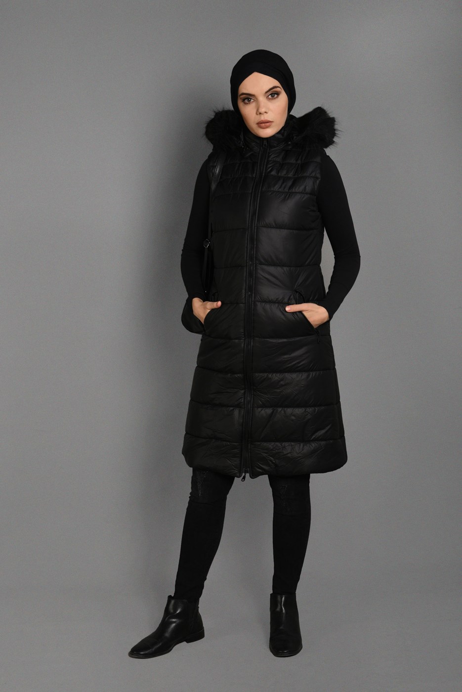 Vêtements hijab NOIR DOUDOUNE ZIPPÉ À CAPUCHE 6053