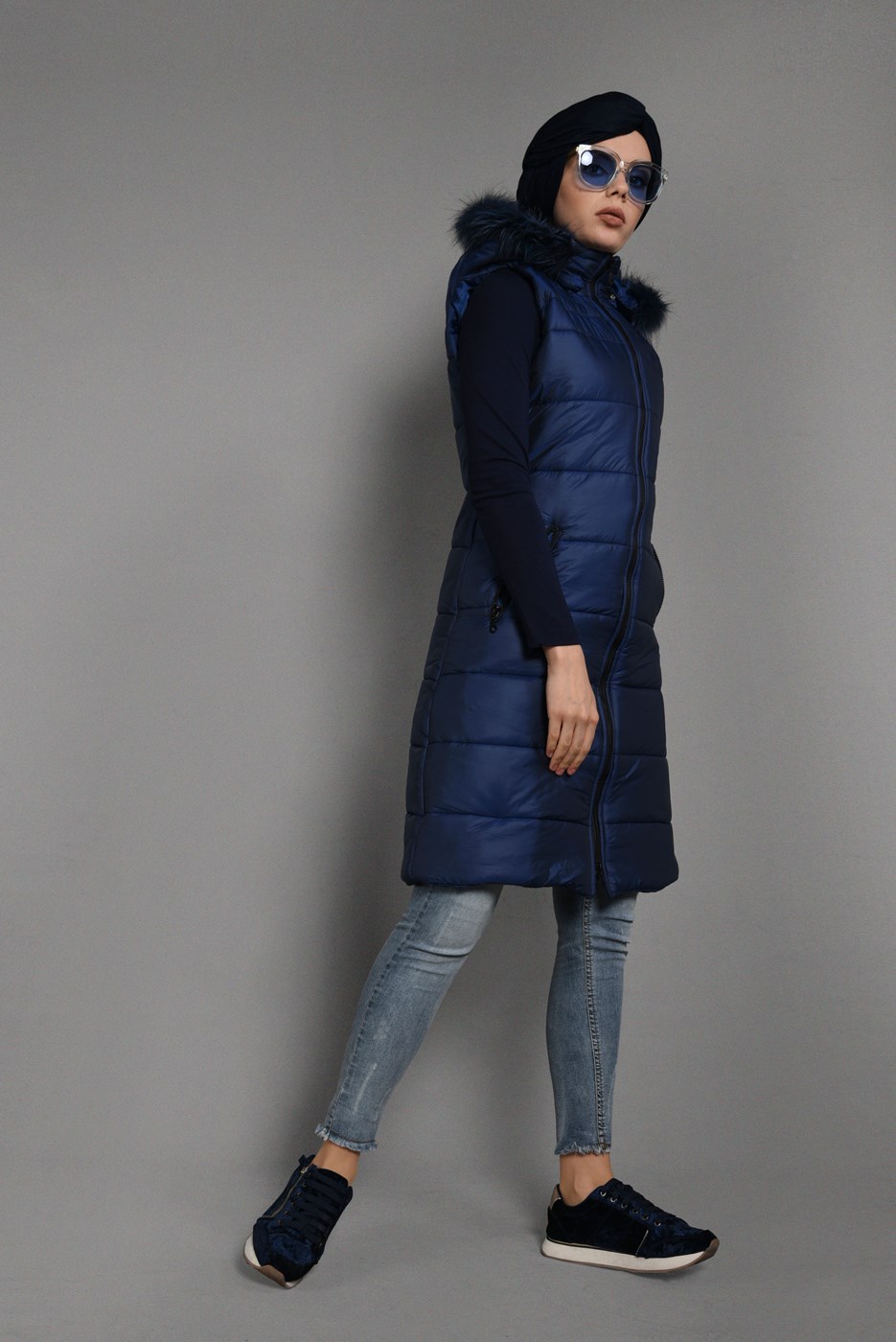 Vêtements hijab BLEU MARINE DOUDOUNE ZIPPÉ À CAPUCHE 6053