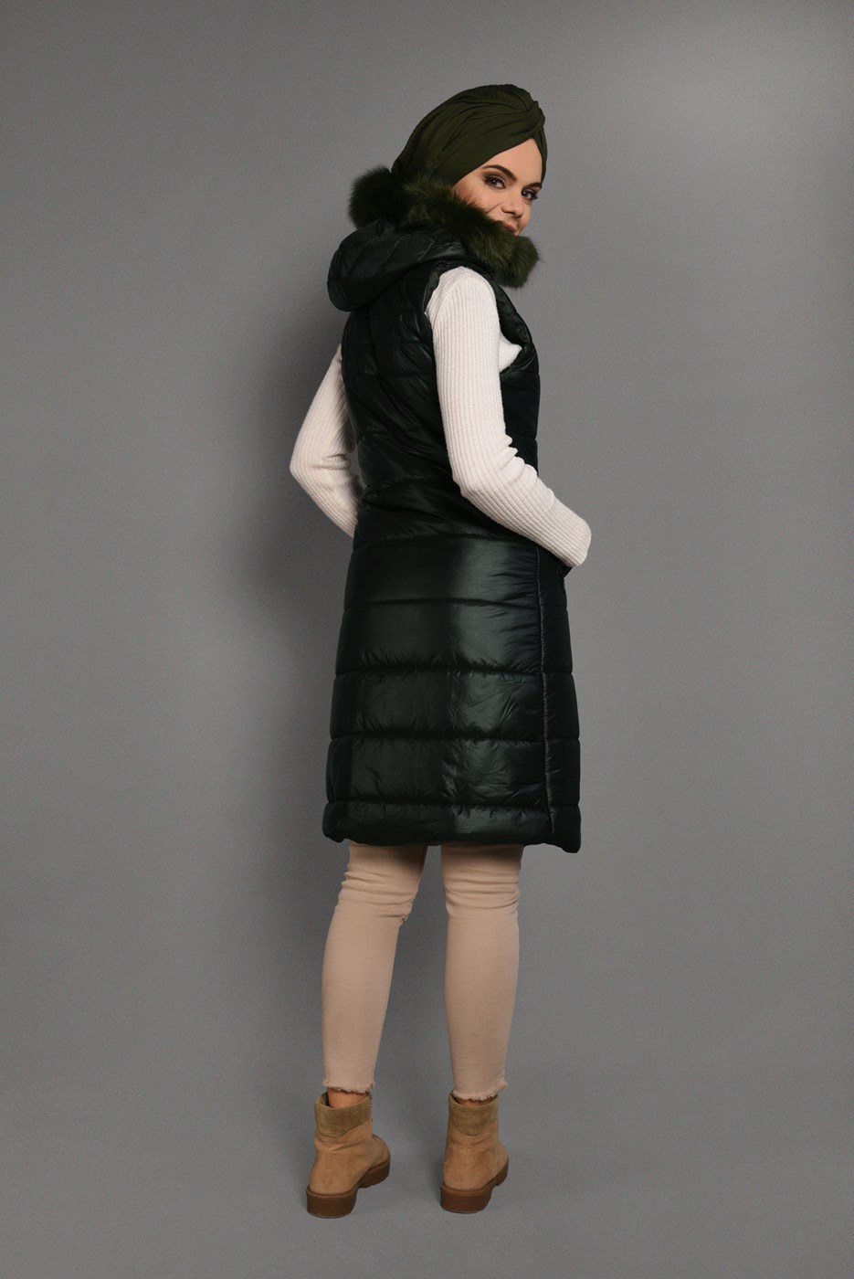 Vêtements hijab KAKI DOUDOUNE ZIPPÉ À CAPUCHE 6053