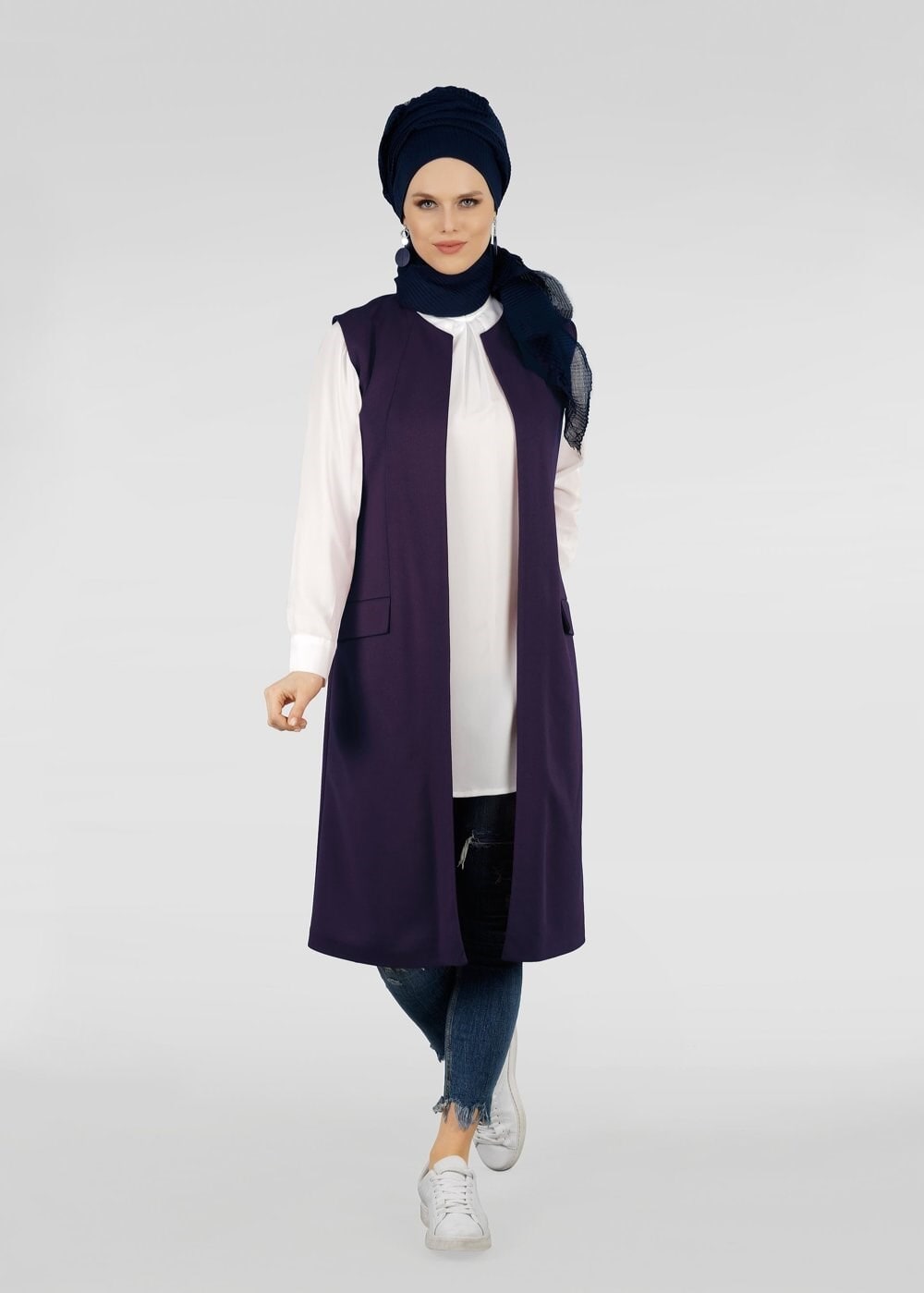 Tesettür giyim MOR CEP DETAYLI PAMUKLU YELEK T 7401