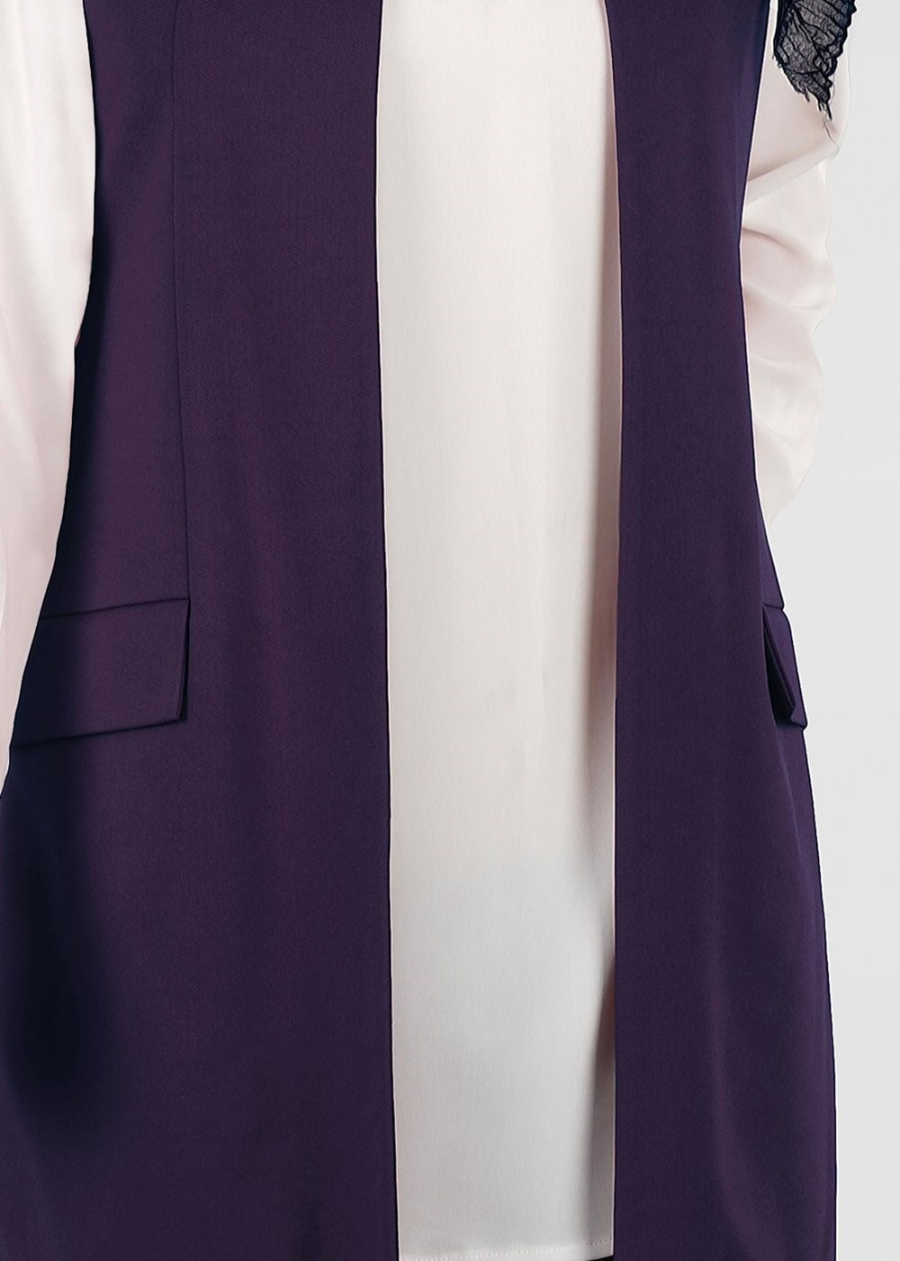 Tesettür giyim MOR CEP DETAYLI PAMUKLU YELEK T 7401