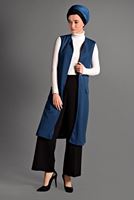 Tesettür giyim LACİVERT CEP DETAYLI PAMUKLU YELEK T 7401